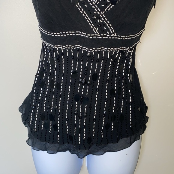 VINTAGE 90s/Y2K BLACK 100%SILK BEADED TANK ADJUSTABLE STRAPS&SIDE ZIPPER RETRO - Picture 4 of 10